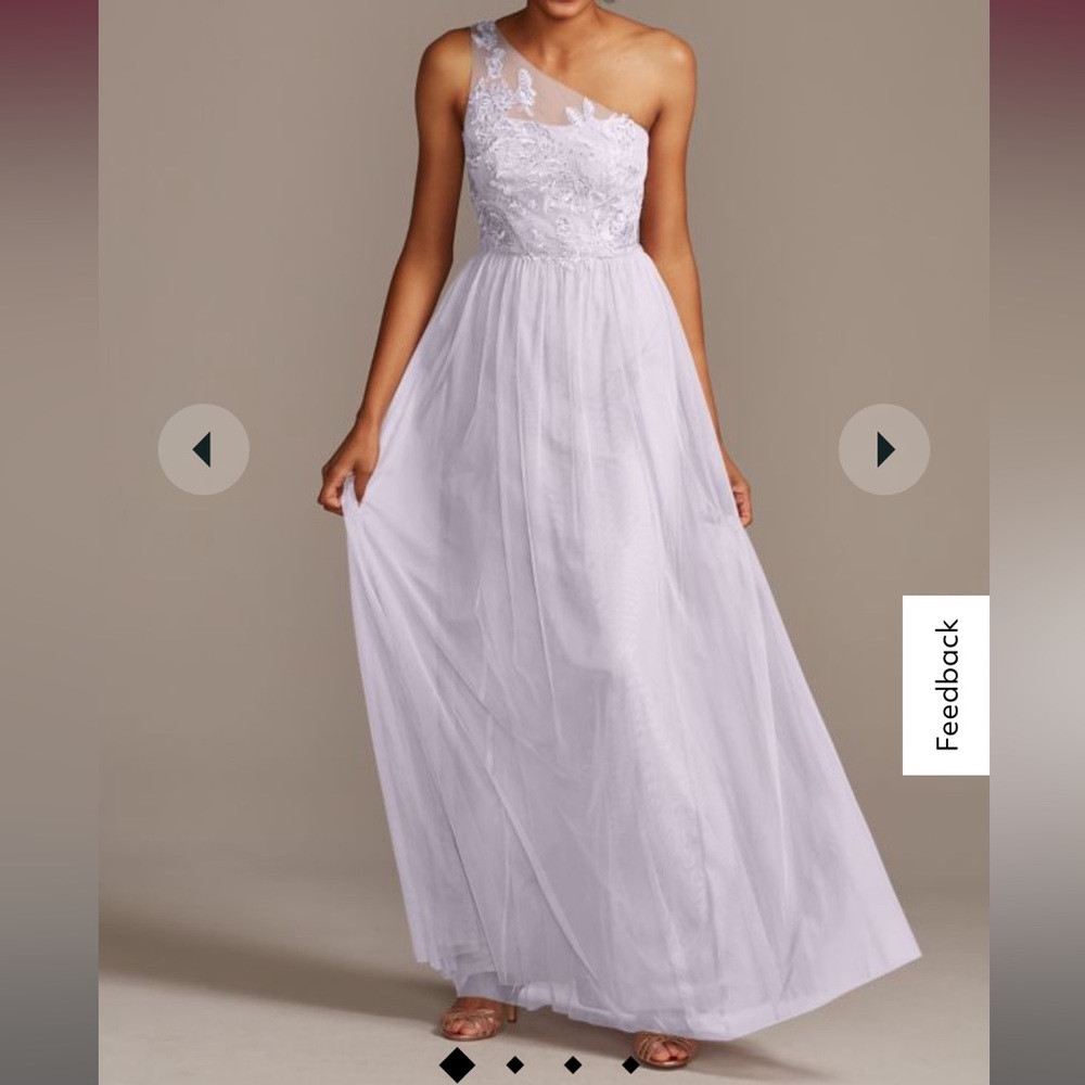 David’s Bridal One-Shoulder Embroidered Soft Net Bridesmaid Dress-Lavender Haze